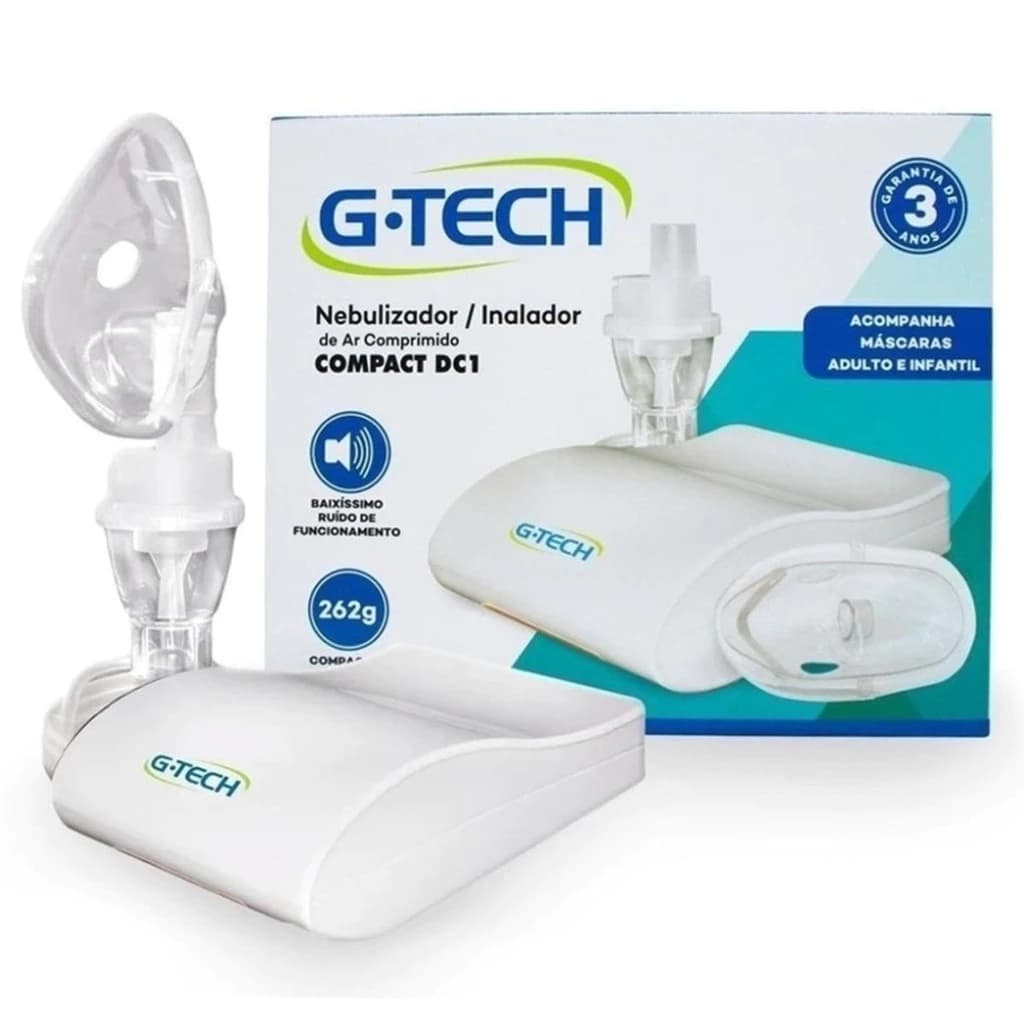 Inalador Nebulizador Compressor de Ar G-Tech Compact DC1 Infantil e Adulto para Remédios e Corticoides