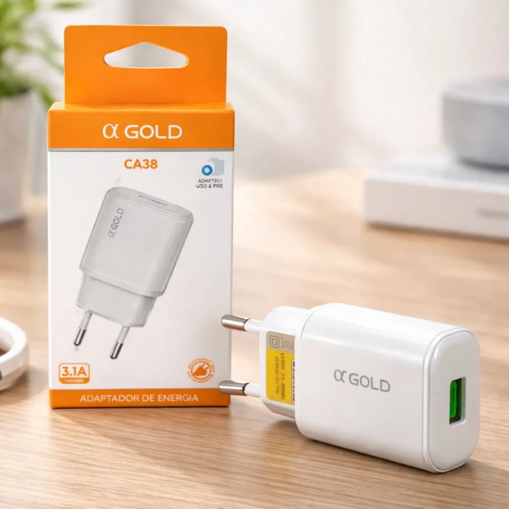 Fonte Carregador USB A'Gold CA-38 Turbo 3.1A Bivolt Carregamento Rápido Android iPhone Branco