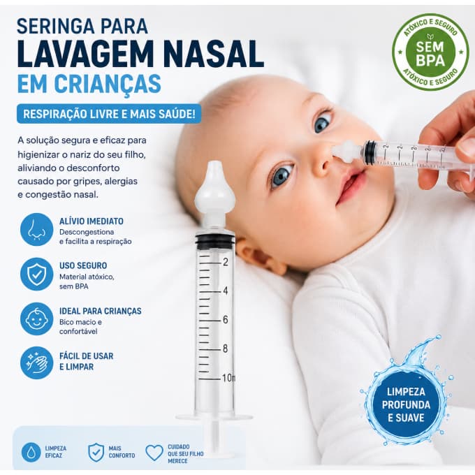 Seringa para Lavagem Nasal Infantil com Bico de Silicone | Alívio Imediato da Congestão Nasal