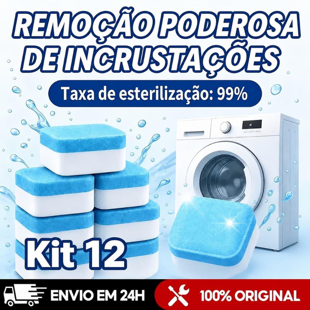 Kit 12 Pastillas Limpiadoras para Lavadora | Remoção Poderosa de Incrustações, Esterilização 99%