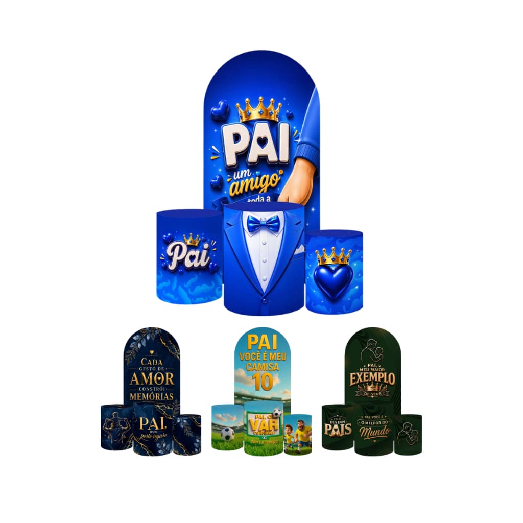 Kit Painel Romano e Trio de Capas Tecido Sublimado Dia dos Pais