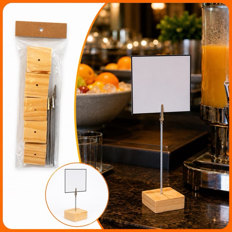 Kit 5 Porta Placa Foto Recado Jacaré de Mesa em Madeira | Buffet Festa Loja e Escritório