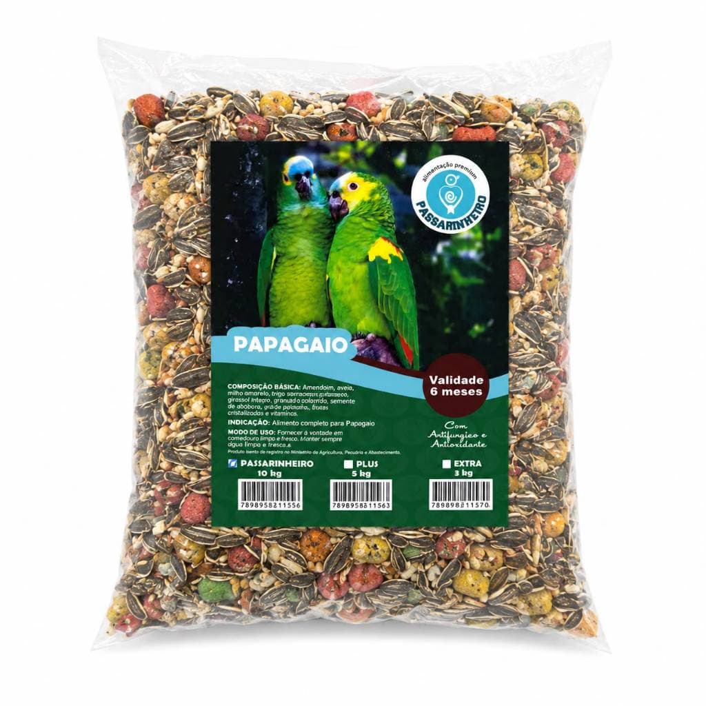 Ração Para Papagaio Maritaca Arara Ring Neck Premium A Granel Mix de Sementes Extrusada Completa com Girassol e Frutas