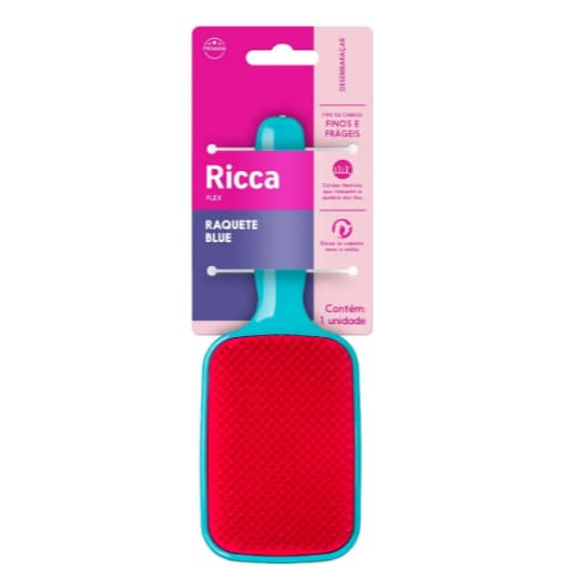 Escova Ricca Raquete Flex Blue Cerdas Flexíveis Secagem Rápida Reduz Frizz pontas duplas desembaraça