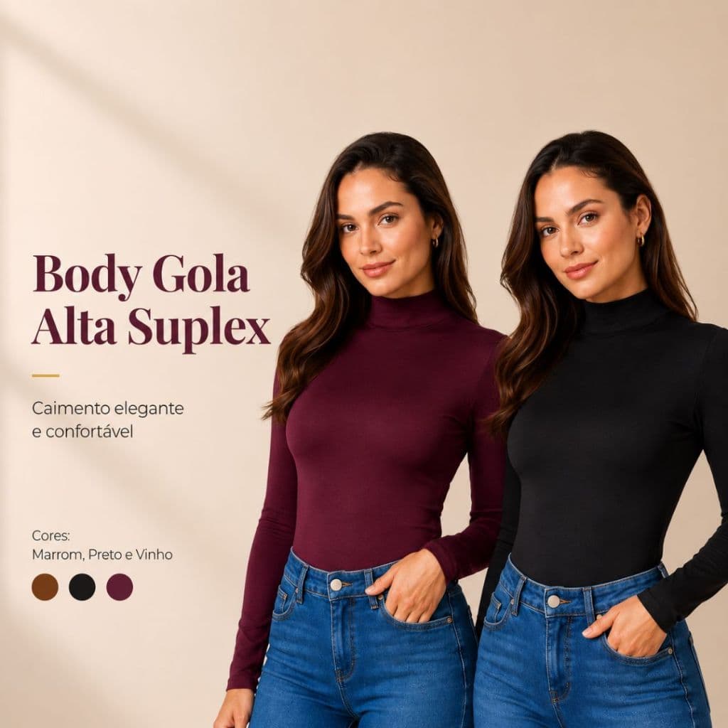 Kit 2 / 1 Body Feminino Suplex Premium Manga Longa Inverno Gola Alta Confortável Segunda Pele