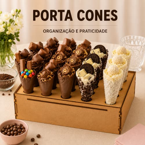 Porta Cone e Tubete em MDF Cru 25x25x7 cm 25 Buracos Decoração de Festa Aniversário Chá de Bebê