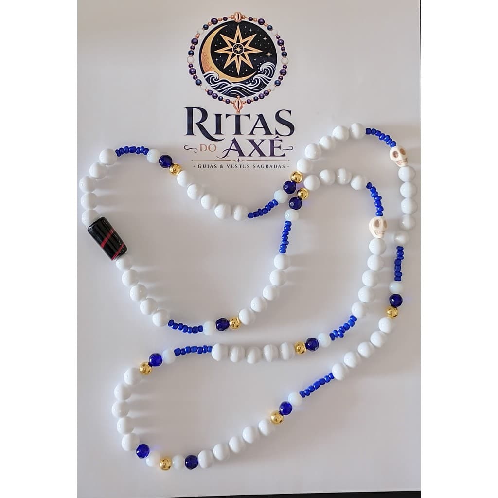 📿 Guia de Exu Artesanal | Branco e Azul| Umbanda | Guia Religiosa | Contas Premium | Ritas do Axé