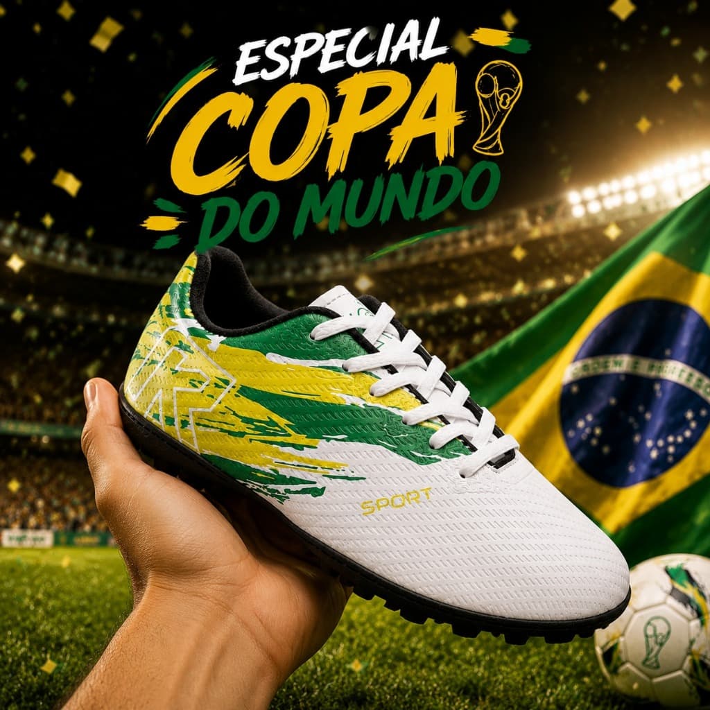 Chuteira Brasil Masculina Society Copa do Mundo Esportiva Com Solado Costurado - RK05