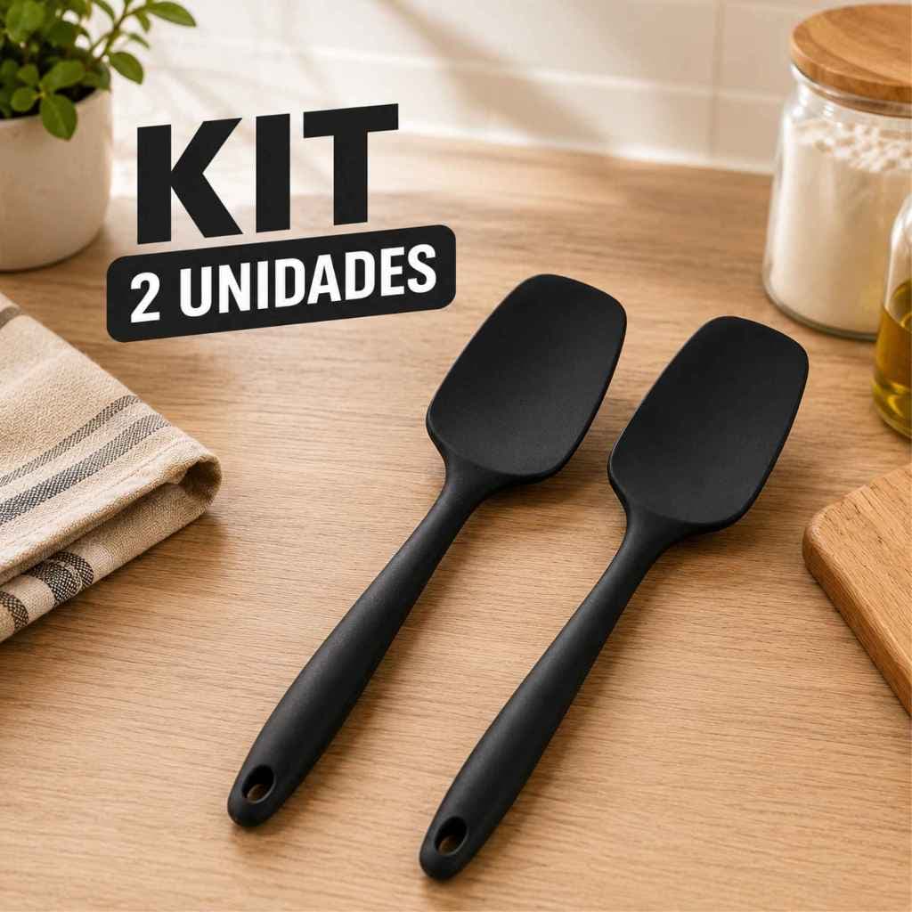 Kit 2 Espátula de silicone Dura Reta Flexível Resistente Antiaderente Multiuso 27cm preto