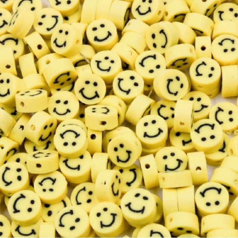 30 pçs Miçanga Fimo Smile 10mm Amarelo DIY Colar Pulseira Bijuterias