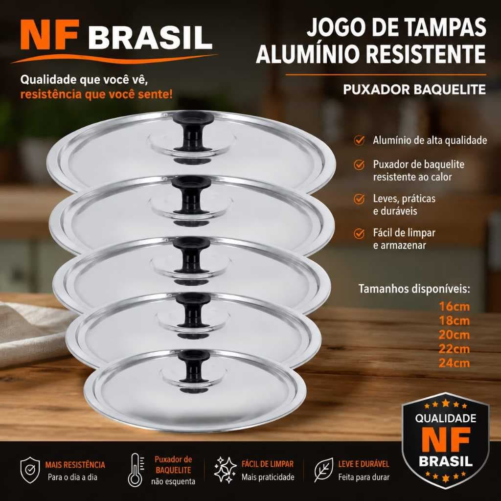 Jogo de Tampas para Panelas Alumínio Resistente 16,18,20,22 ,24