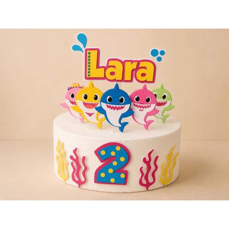 topo de bolo personalizado baby shark bebê tubarão