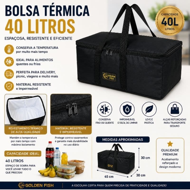 Bolsa Térmica 45x30x30cm Grande Capacidade | Impermeável com Revestimento Térmico