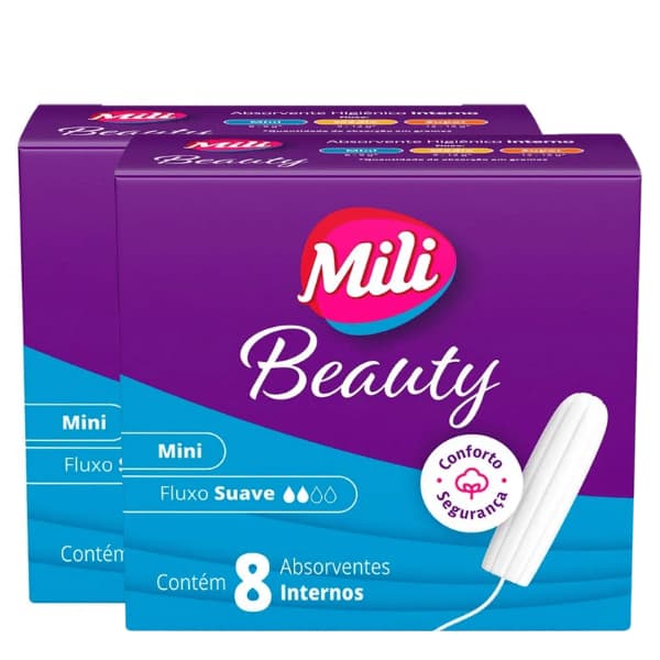 Kit 2 caixas Absorvente Interno Mili - Mini - Médio  - Super com 8 unidades cada