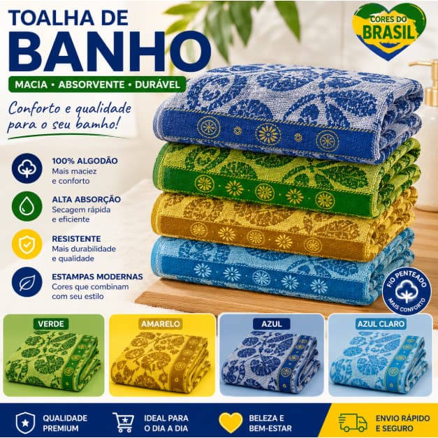 Toalha de banho Jakar estampada e Listrada cores do Brasil