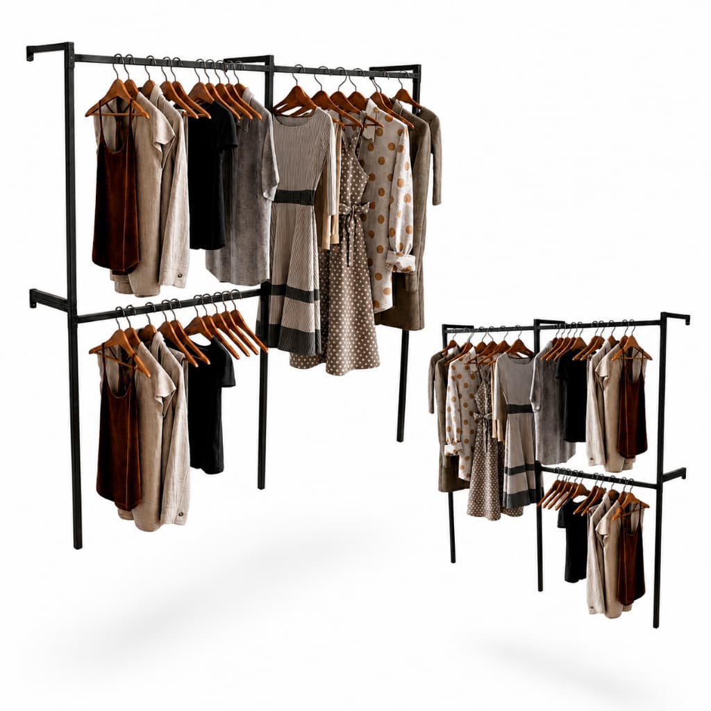 Kit 2 Arara Dupla 3 Cabideiros | Closet Expositor e Organizador de Roupas Preto Dourado Rosê