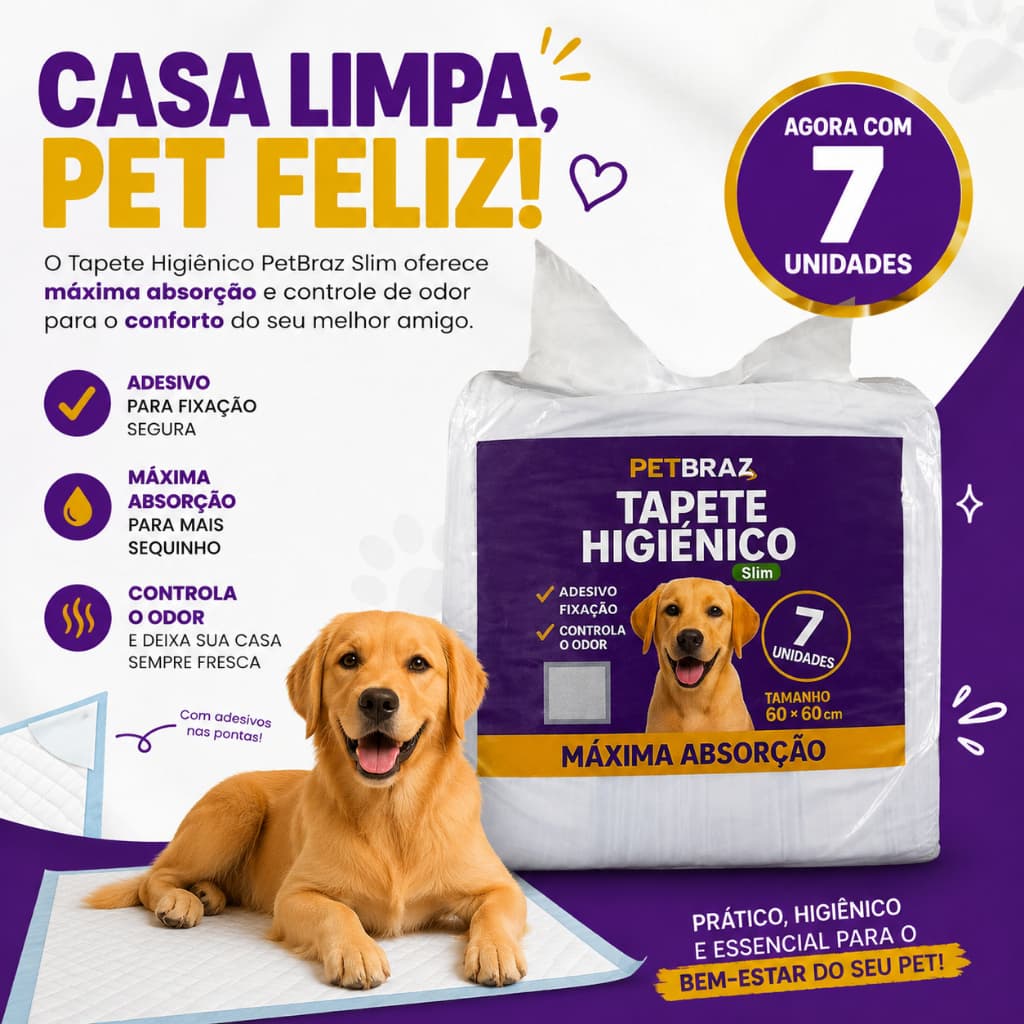 TAPETE HIGIENICO PET SLIM MAXIMA ABSORÇÃO 60X60 CM