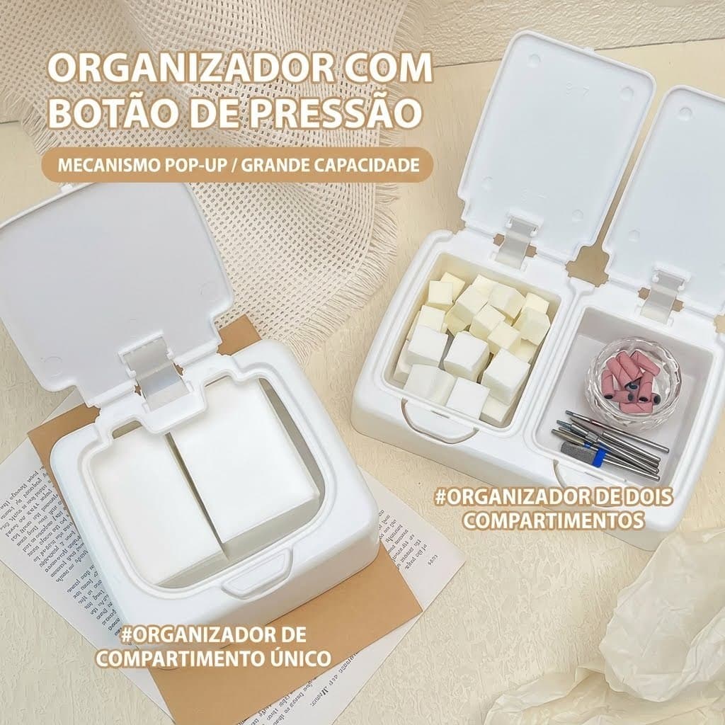 Kit 3 Caixinhas Plastico Branco Pote Com Tampa Redondo Retangular E Duplo Organizador De Acessorio