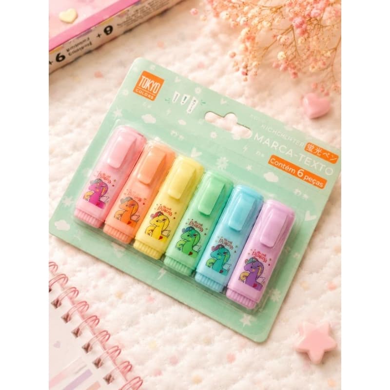 Kit Marca Texto Pastel Unicórnio Tokyo Colors 6 Cores Escolar Planner