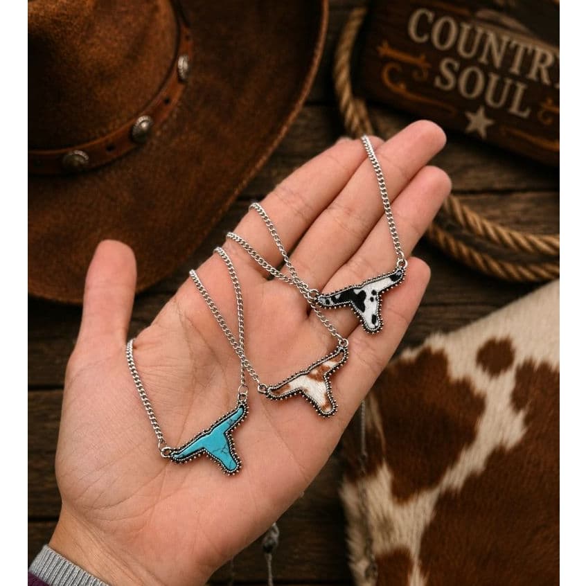 Colar Country Chifre de Longhorn Feminino Pingente Turquesa e Gargantilha Estampa Animal Western