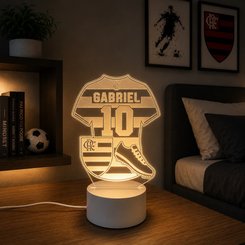Luminária LED 3D Rubro Negro Acrílico personalizada Nome/Numero