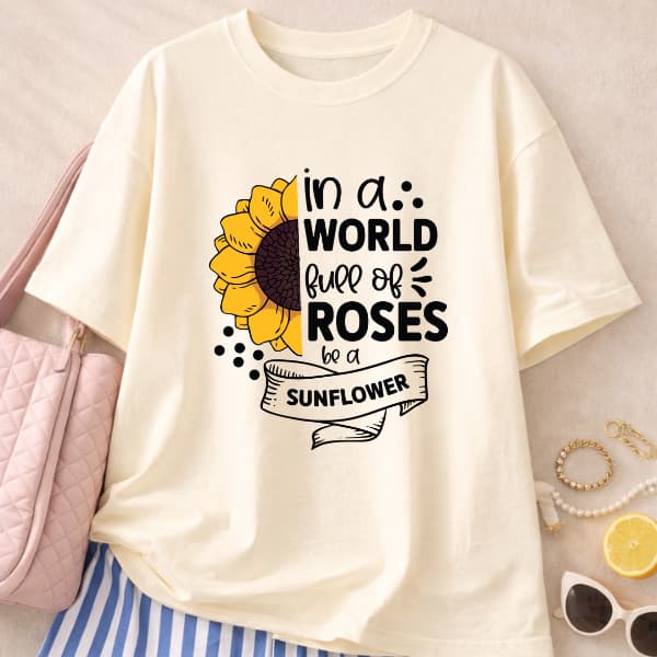 Camiseta Feminina Oversized Motivação Girassol Brilho Camisetão 100% Algodão