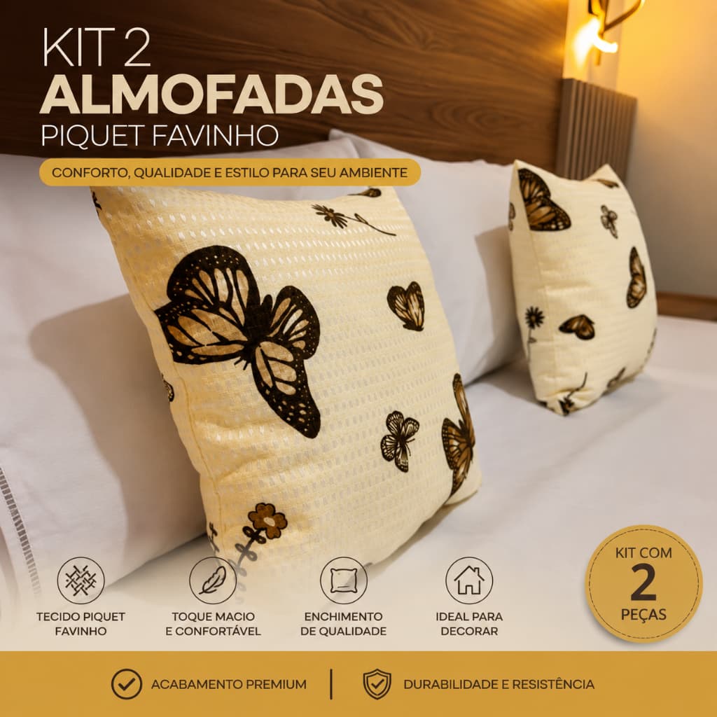 Capa de Almofada 40x40 Piquet Favinho Decorativa Zíper Invisível Sala Sofá Quarto Luxo