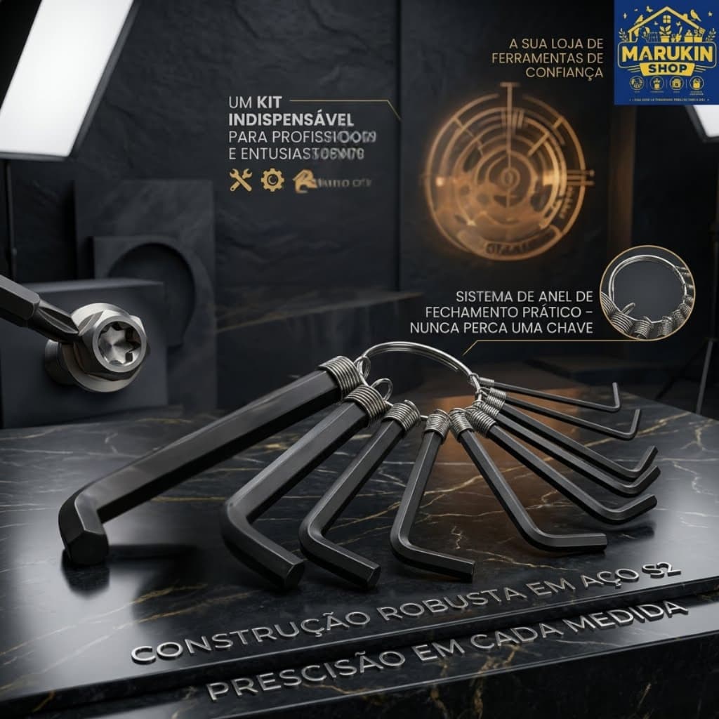 CHAVE ALLEN, CHAVE HEXAGONAL, CHAVE L 1,5 mm a 10mm - JOGO COM 10 PEÇAS