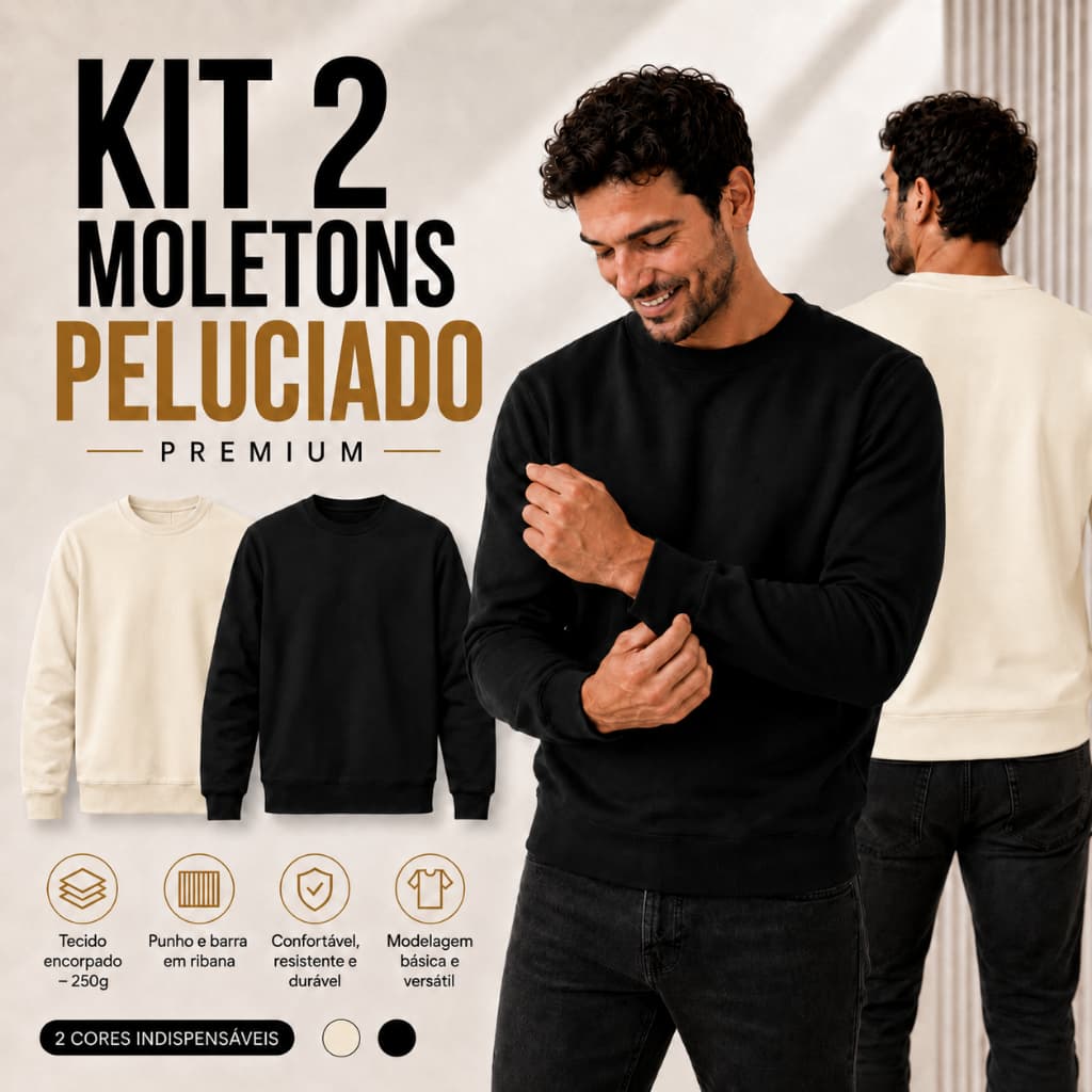 Kit 2 Blusa Moletom Gola Careca Peluciado Unissex Liso Básico Premium Gola Redonda