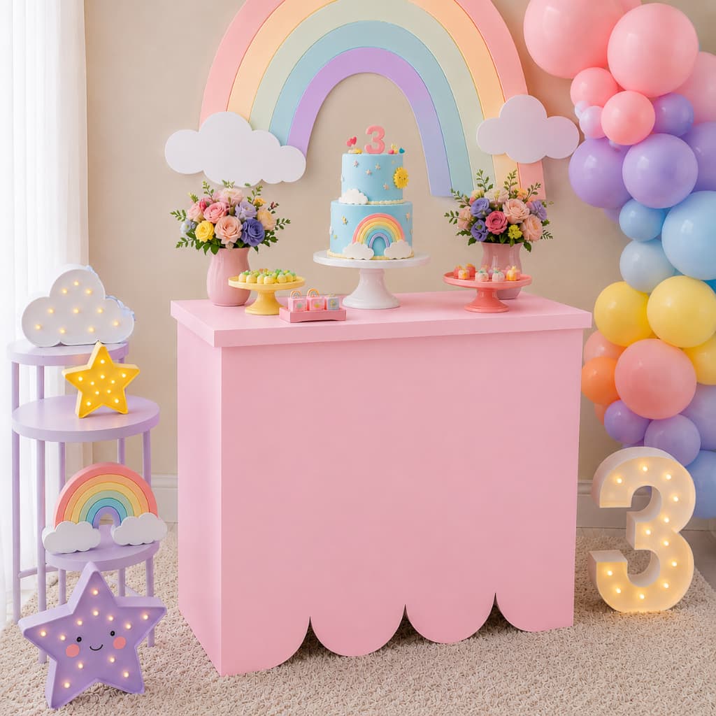 Mesa Arco Íris Pintada Desmontável Em MDF 6mm Festas