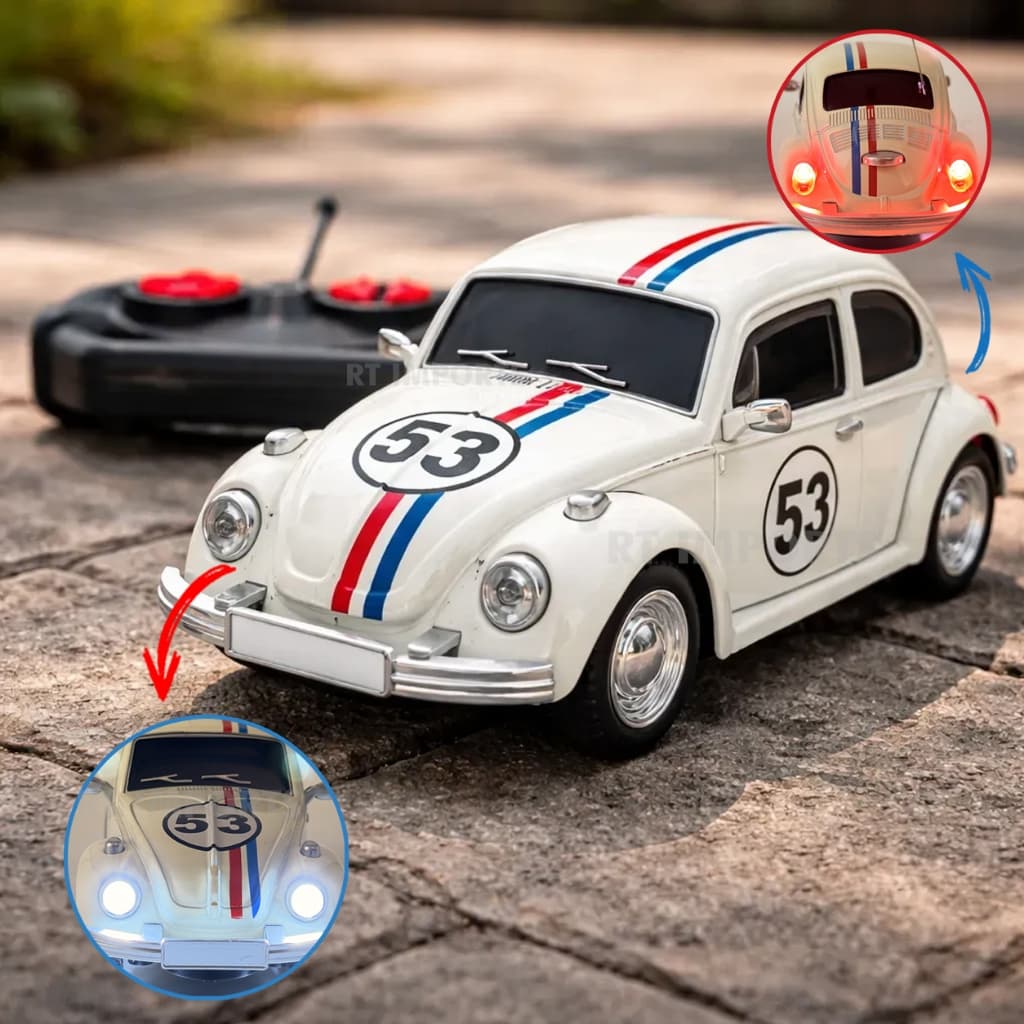 Fusca Controle Remoto Herbie Classico Metal Colecionador Pneus Borracha Recarregavel Led Farol Lanterna Crianças Natal