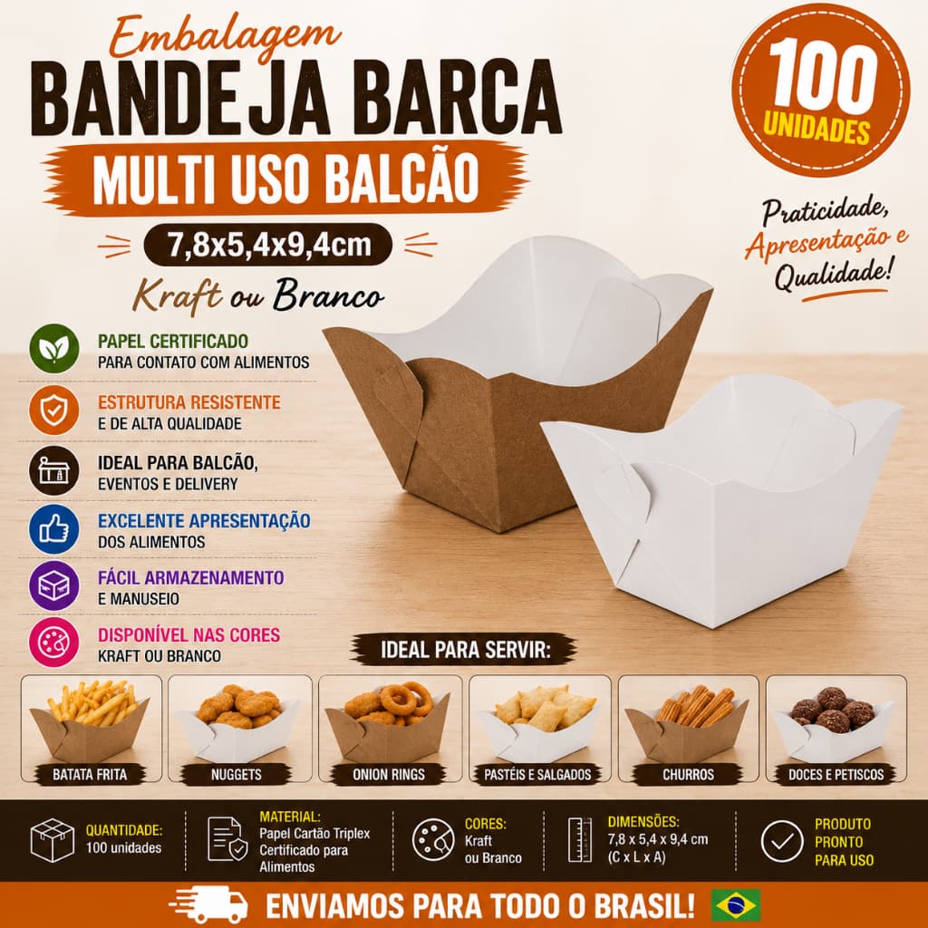 Embalagem Bandeja Multi Uso Balcão (7,8x5,4x9,4cm) - Kraft ou Branco