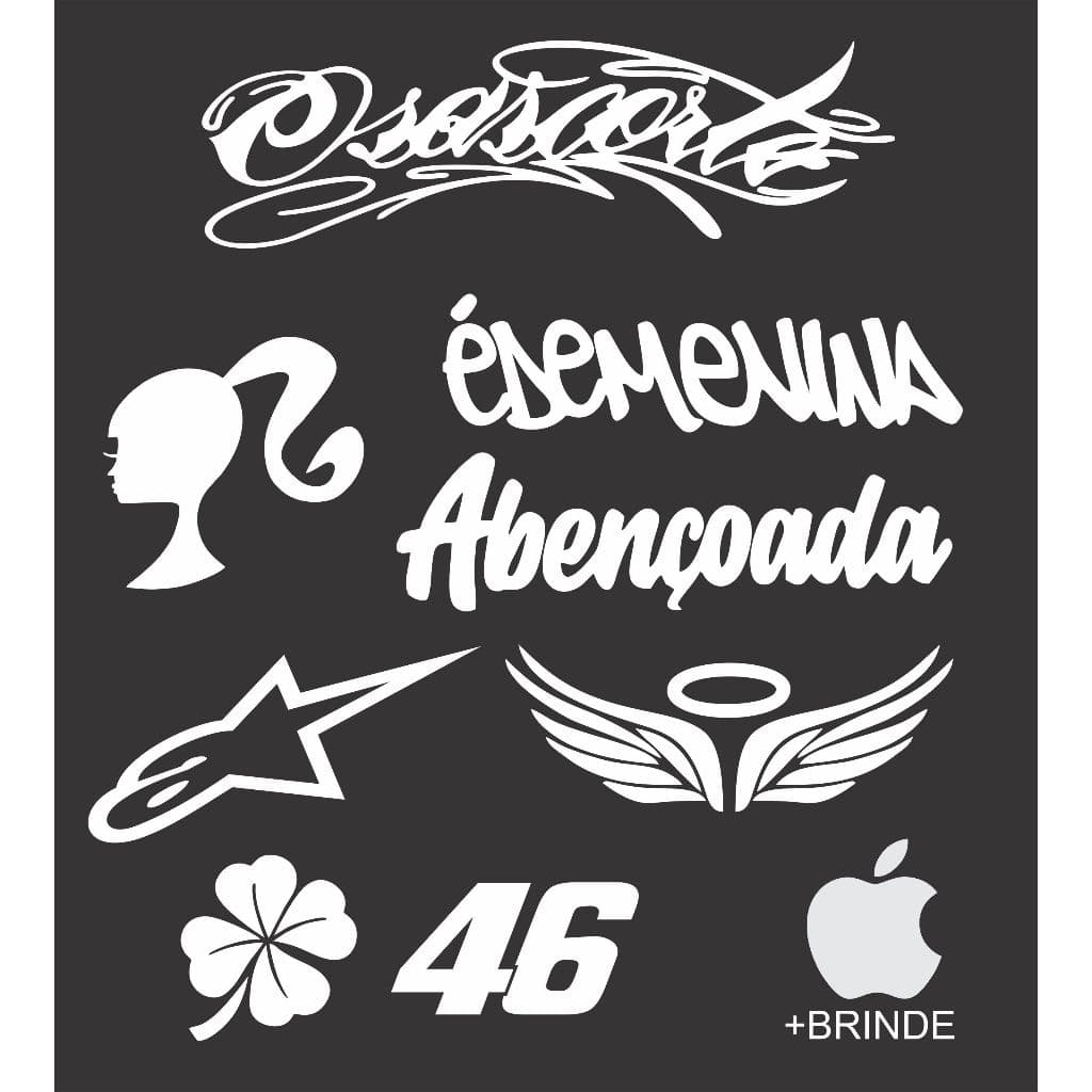 KIT 8 Adesivos Decorativos osascorte barbie edemenina abencoada alpinistars asa 46 trevo Branco