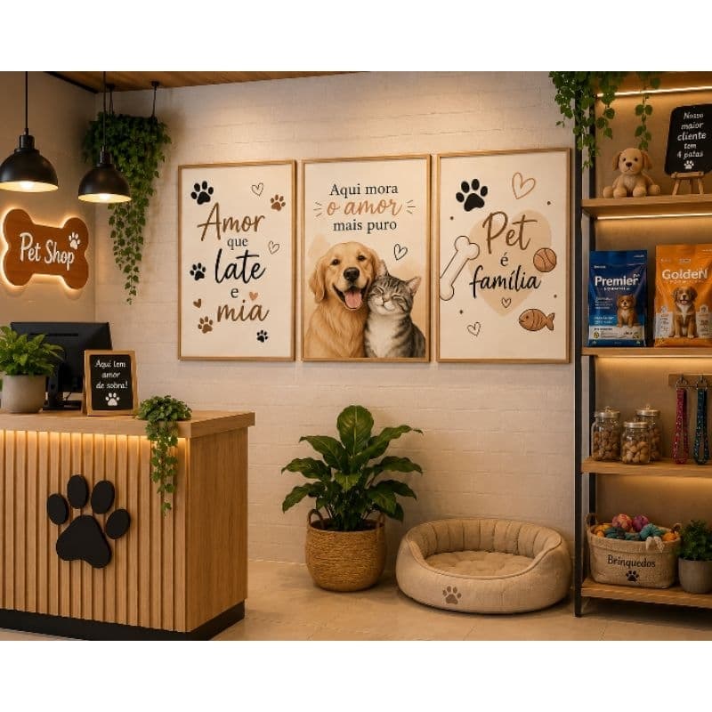 Quadro decorativo 3 peças clínica veterinária pet shop animais