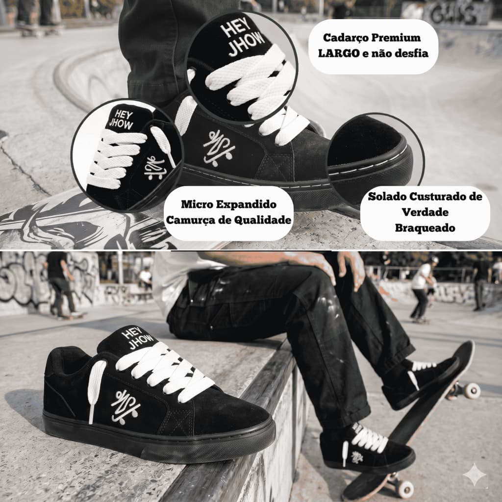 Tênis PREMIUM Casual Skate Stile CADARÇO Grosso Desing Hey Jhow ORIGINAL Espuma Grossa
