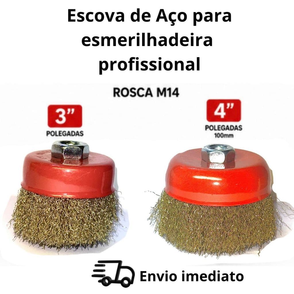 Escova De Aço Tipo Copo Para Esmerilhadeira angular Rosca M14 3 Pol ou 4 Pol Remove Ferrugem Tinta