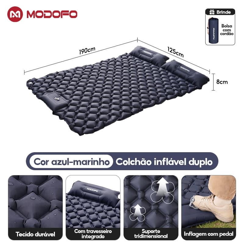 MODOFO Colchão Inflável Automático para Camping - Solteiro/Queen Conforto Instantâneo 196x125x8cm/190*60*8cm