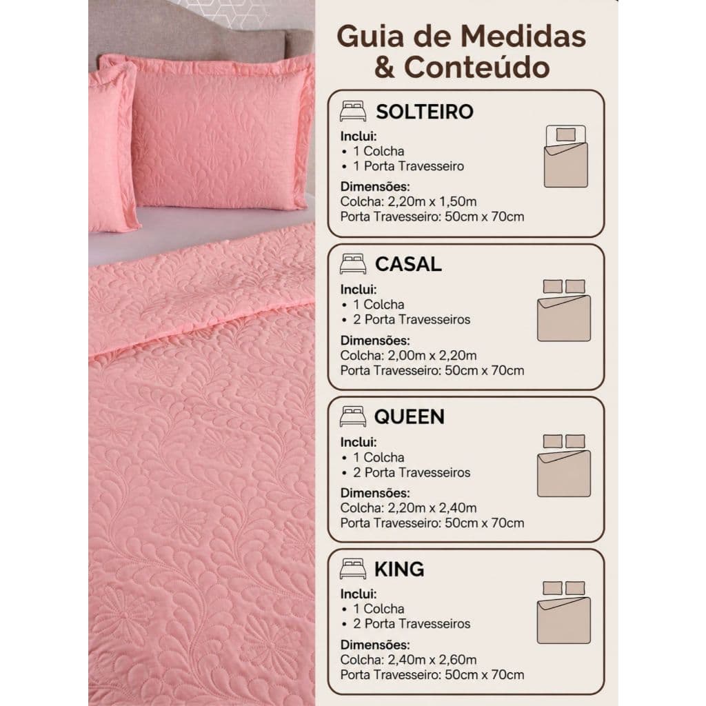 Kit Colçha Cobre Leito Luxo Matelado Casal-Queen-King-Solteiro - Ótimo Custo Benefício