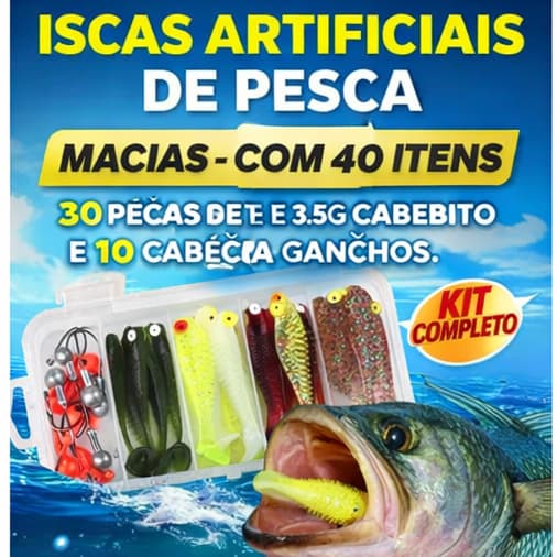 Isca artificial de pesca , macia com 40 itens 30 peças de 5cm e 3.5g gabarito e 10 cabeça ganchos