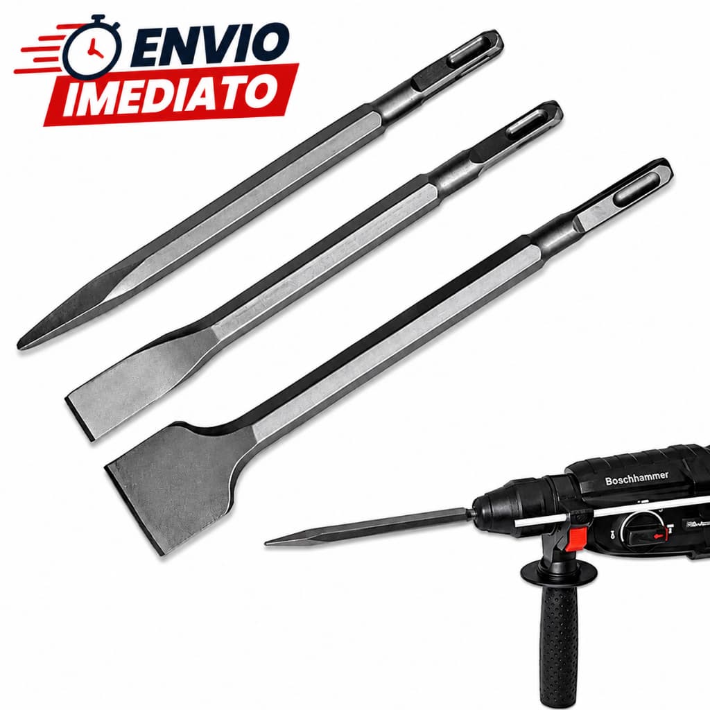 Kit Ponteira e Talhadeiras para Martelete SDS Plus 3 Peças – Demolição e Reforma