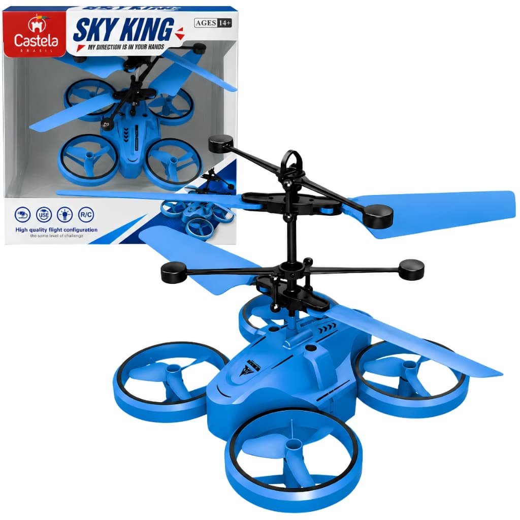 Mini Drone Voador Azul Recarregável C/ Sensor de Movimento - Castela