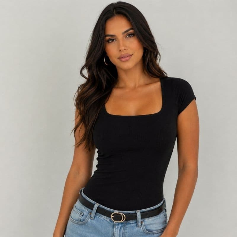 Body Feminino Decote Quadrado Manga Curta Suplex Premium Modelador Confortável