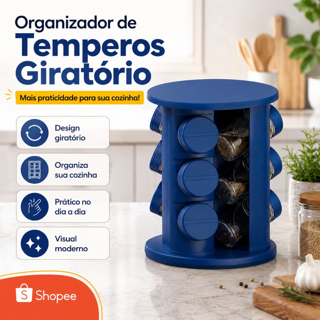 Porta Tempero Condimentos 9 Pote Plástico Giratório 360° Unitermi