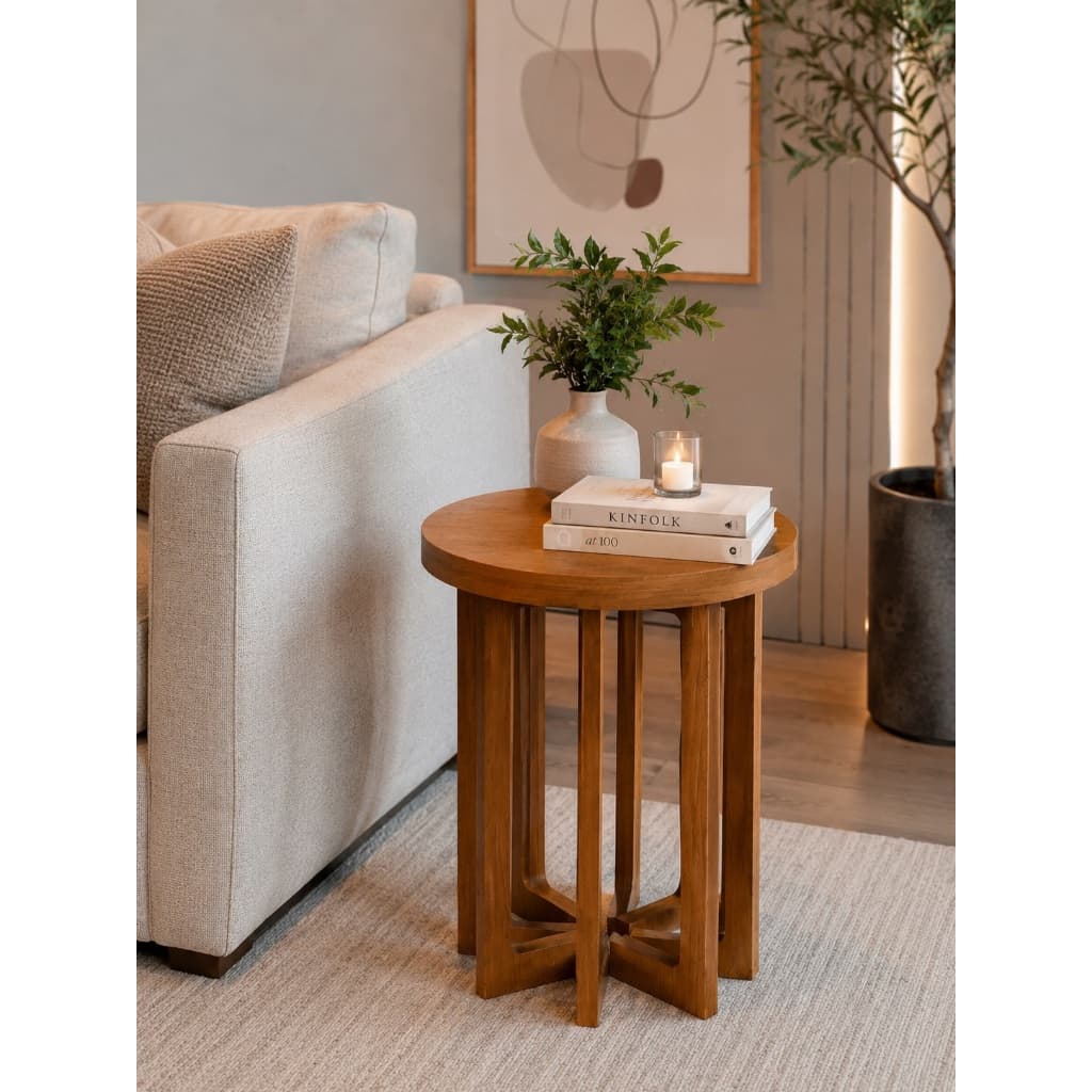 Mesa Lateral Ravena 60cm – Design Moderno em MDF | Mesa Letaral Sofá Sala Quarto Escritório - Louro Freijó