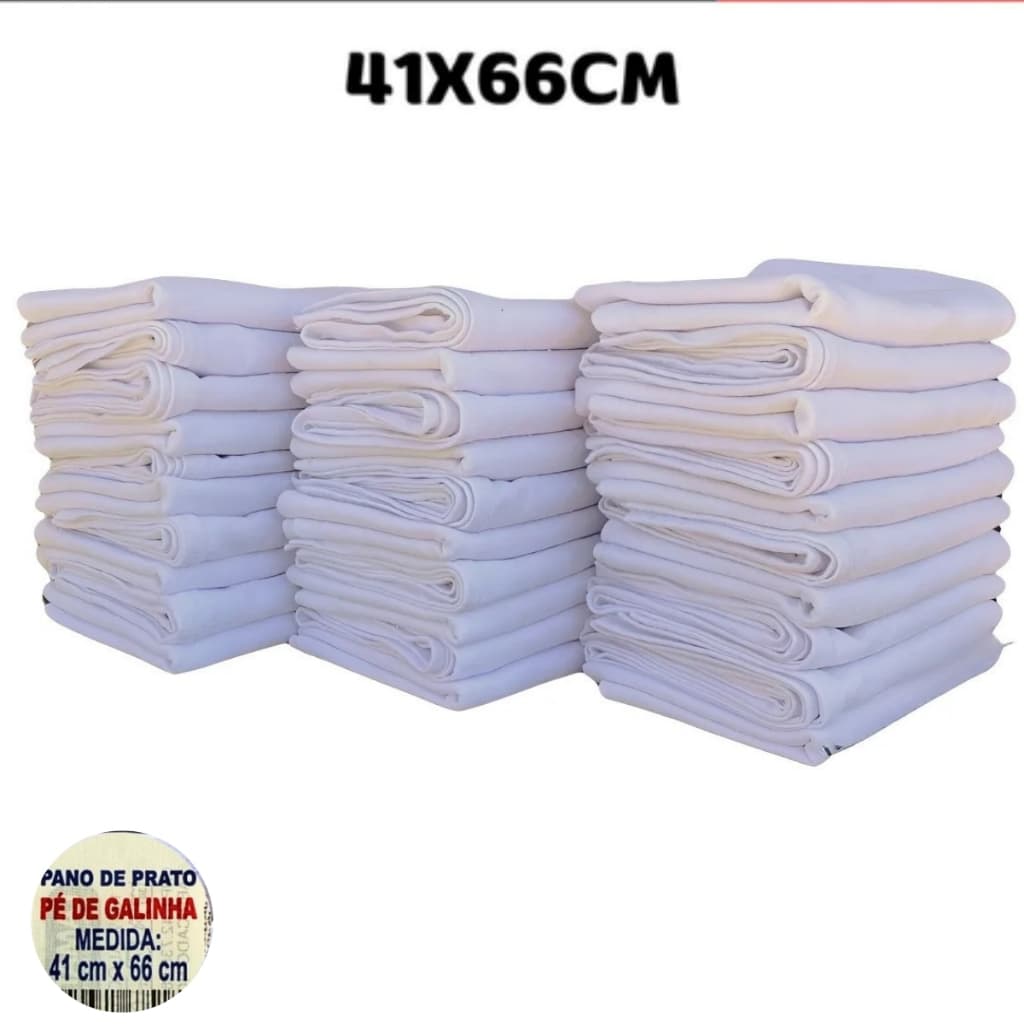 Pano De Prato Guardanapo Grande Branco Liso Alvejado Pé De Galinha 41x66cm - Kit Com 50 Unidades