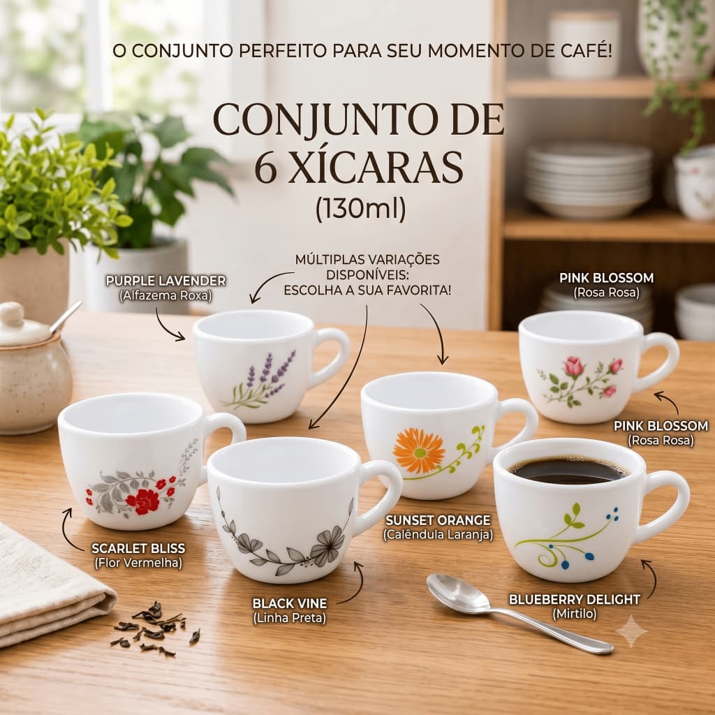 Jogo de 6 Xícaras Branca 130ml
