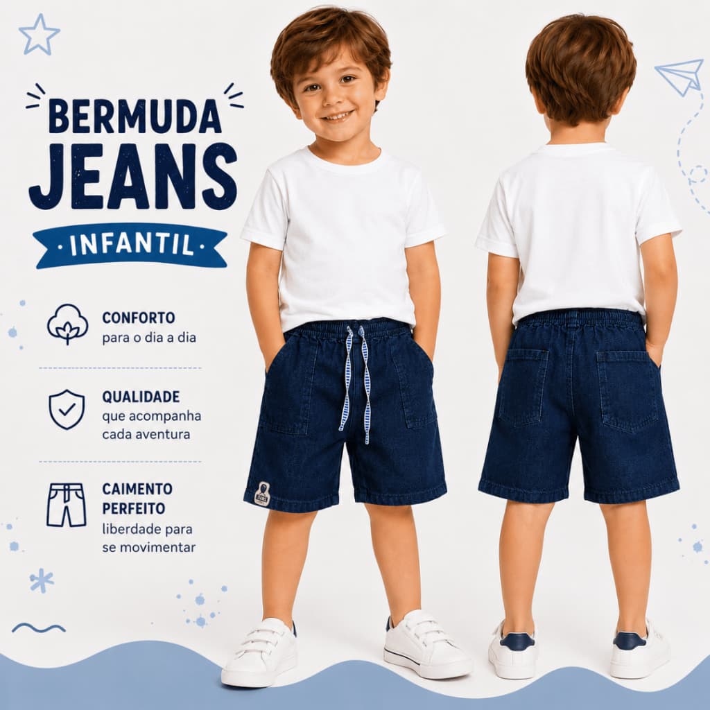 Shorts Bermuda Jeans Infantil jeans Menino P M G