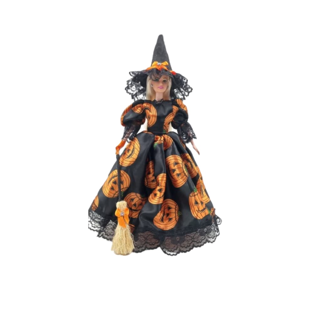 Roupa De Boneca Fantasia Bruxinha Luxo Vestido De Festa Halloween Infantil