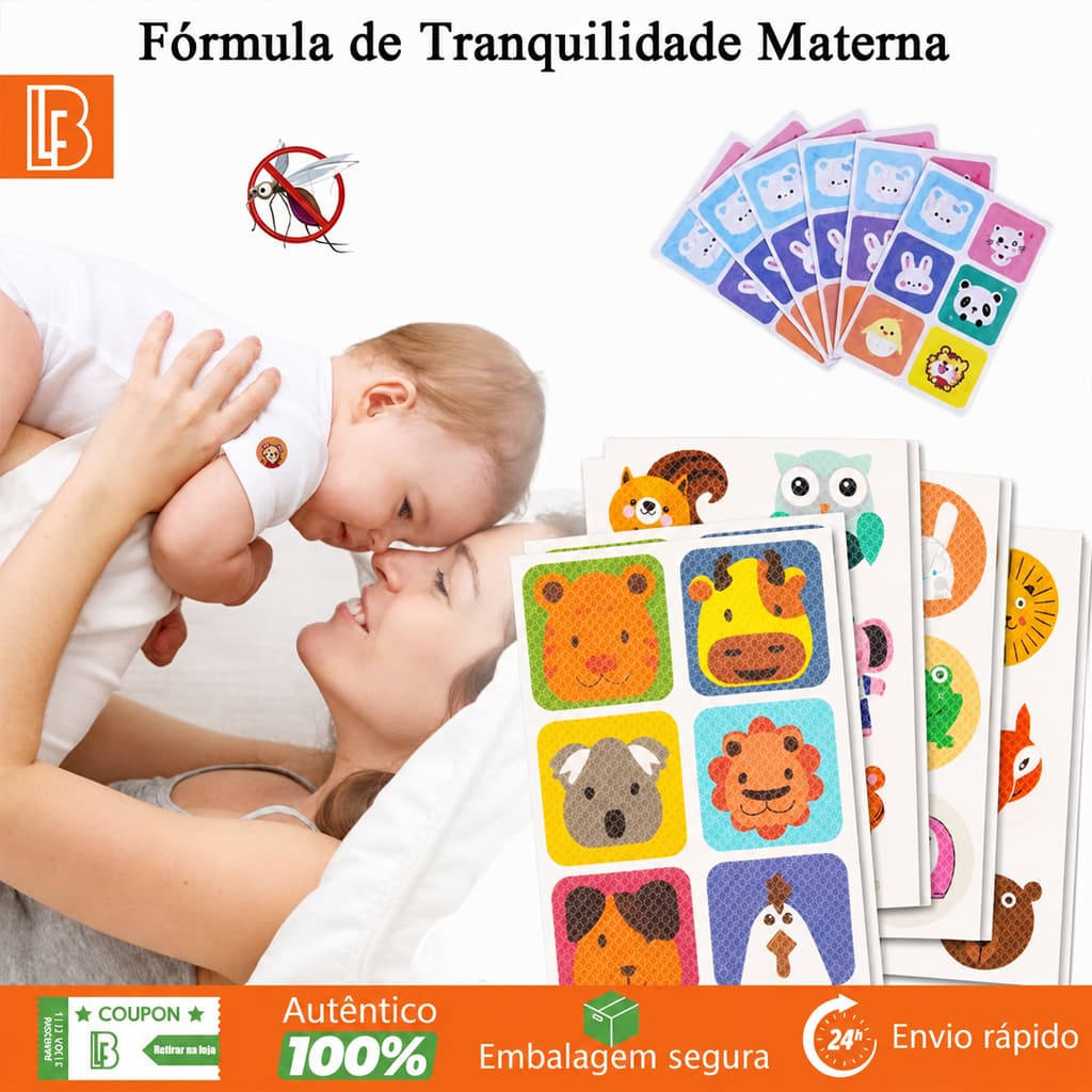 Kit 36 Pecas Bebês Adesivos Repelente Citronela Seguro E Não Tóxico