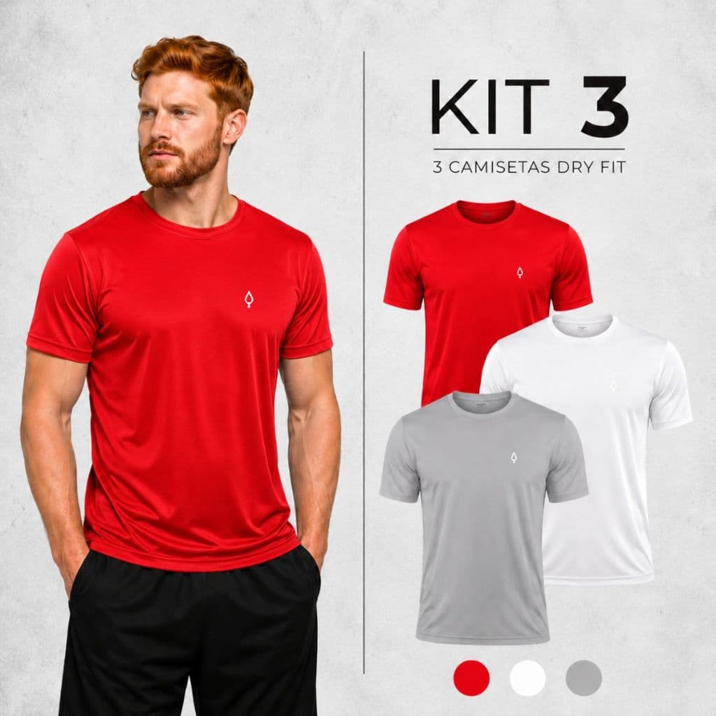 Kit 3 Camiseta Masculina Dry Fit Manga Curta Academia Treino Confortável